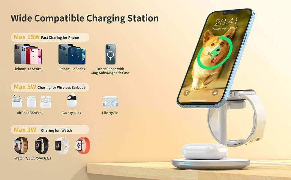 T585-F 3-In-1 Wireless Charging Station Dock