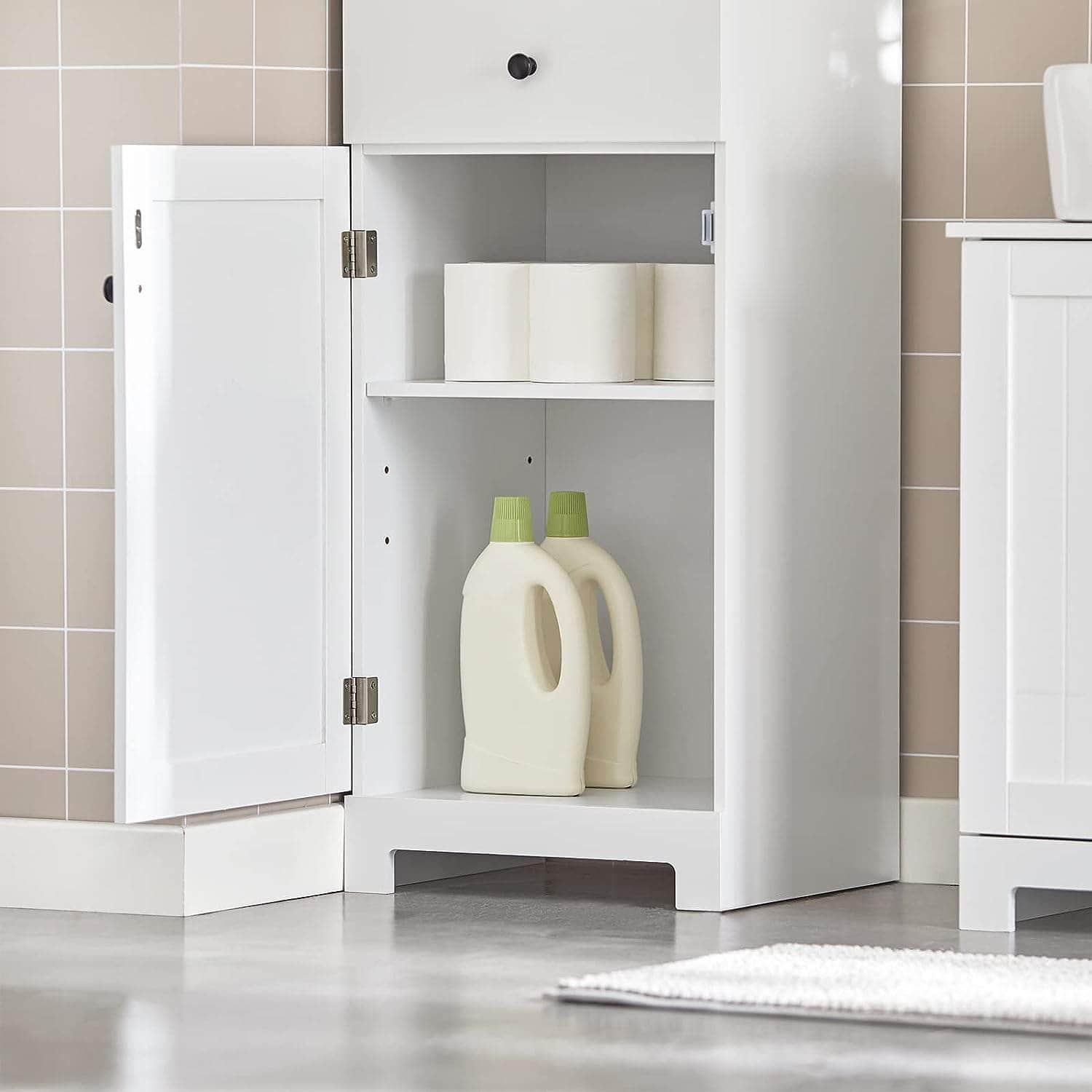 Tall Bathroom Storage Cabinet 3 Shelves, White