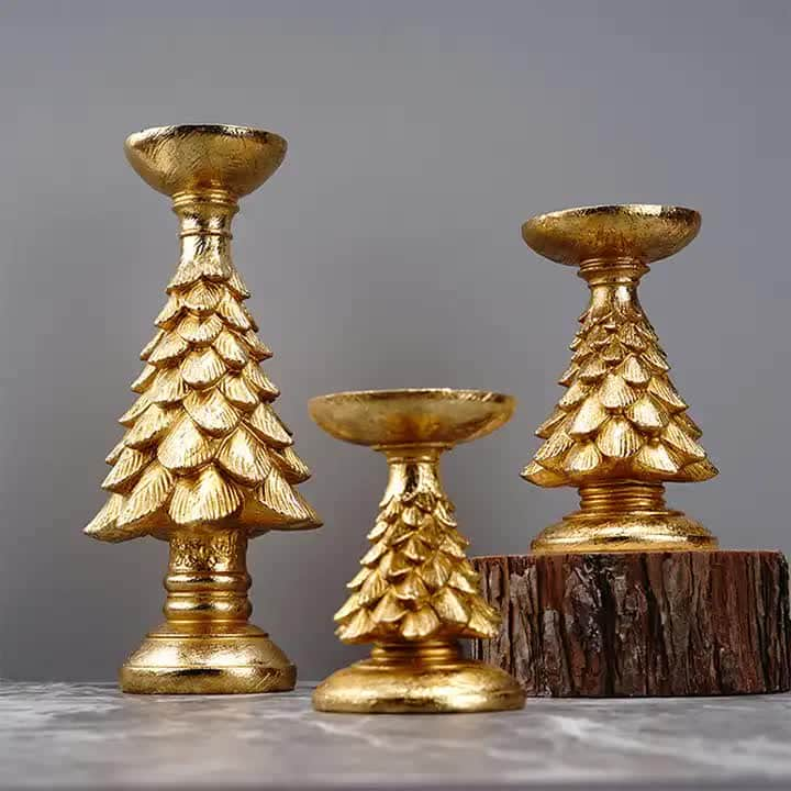 Tall Gold Tree Candle Holder - Elegant Resin Stand, 15.5Cm