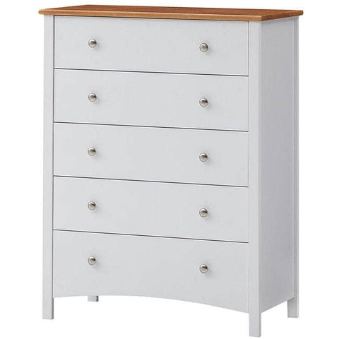 Tallboy 5 Chest Of Drawers Solid Rubber Wood Bed Storage Cabinet - White