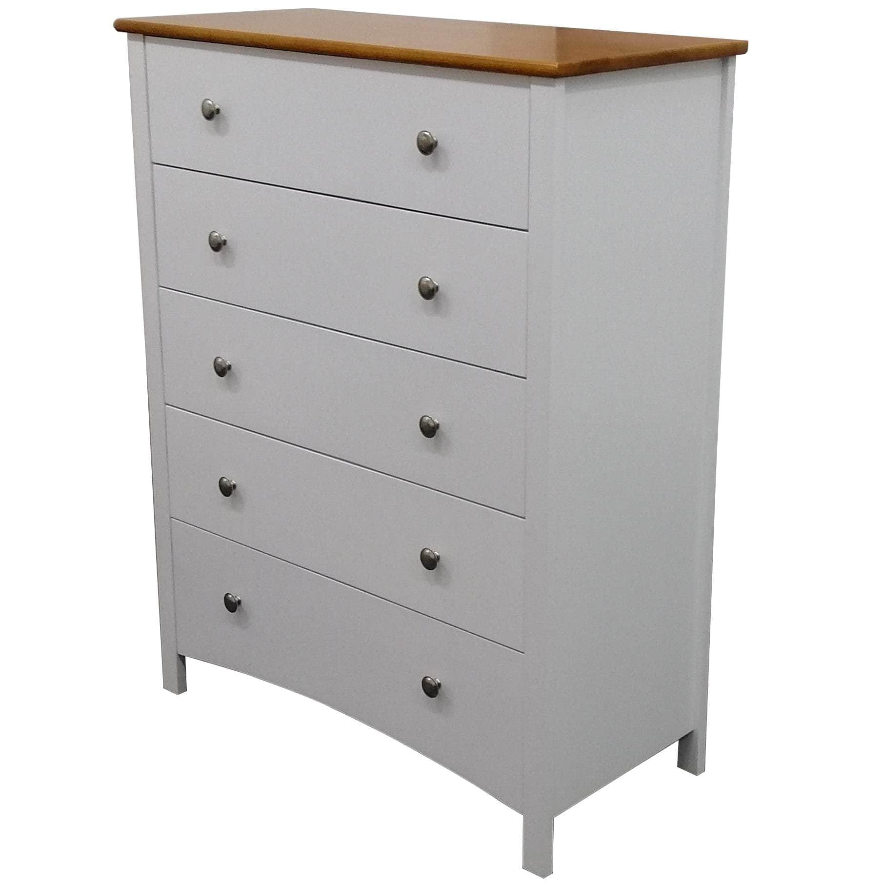 Tallboy 5 Chest Of Drawers Solid Rubber Wood Bed Storage Cabinet - White