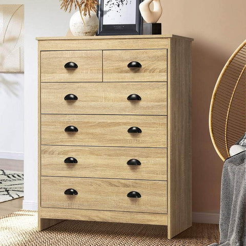 Tallboy Chest of Drawer Dresser 6 Drawers Bedroom Storage Cabinet Natural