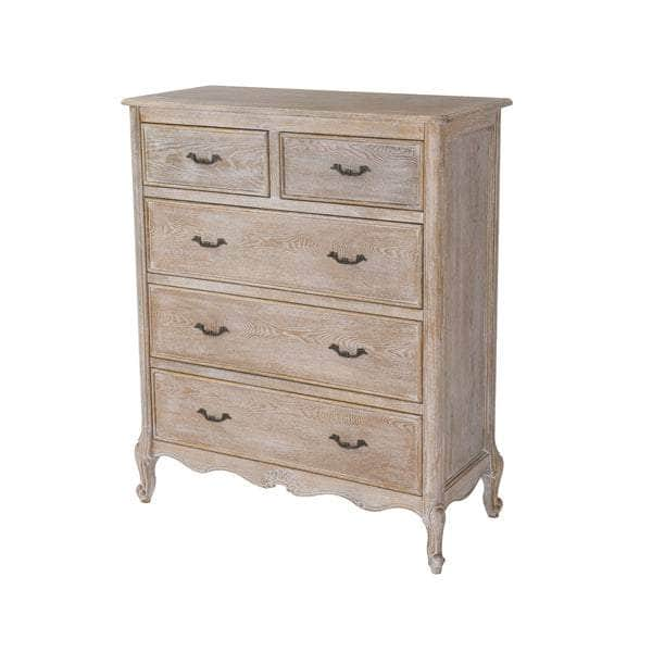 Tallboy Oak Wood Plywood Veneer White Washed Finish Storage Drawers