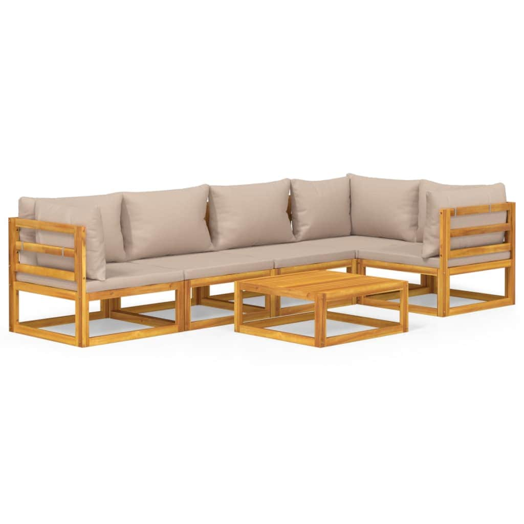 Taupe Harmony Haven: 6-Piece Solid Wood Garden Lounge Set