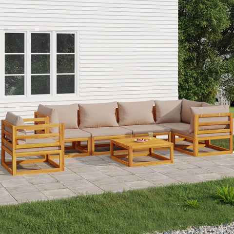 Taupe Serenity Septet: 7-Piece Solid Wood Garden Lounge Set