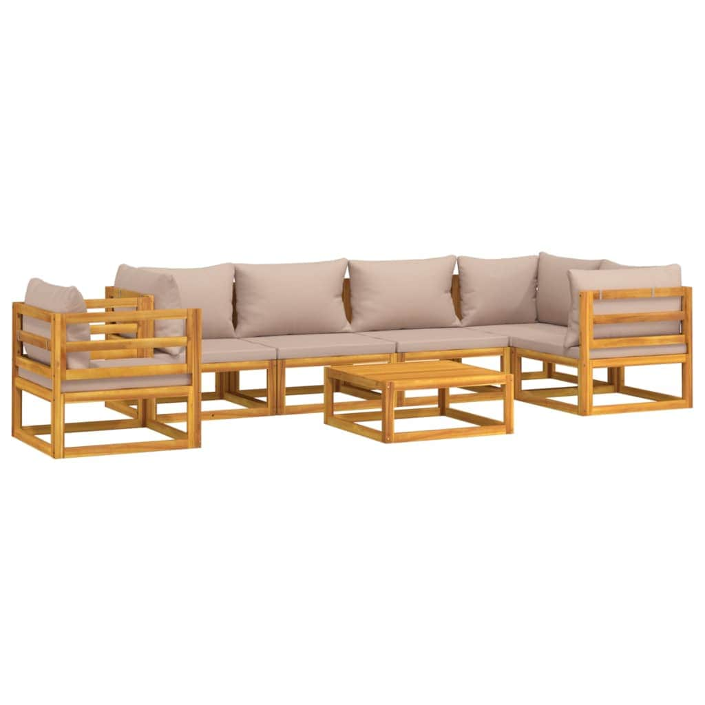 Taupe Serenity Septet: 7-Piece Solid Wood Garden Lounge Set