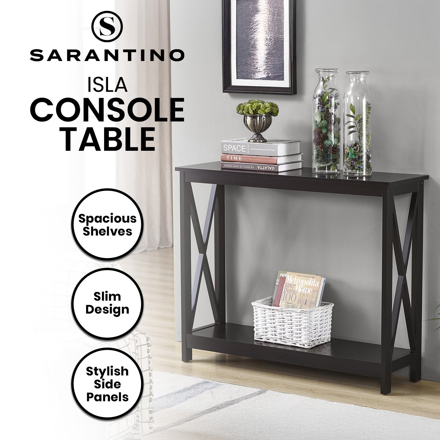 Stylish X-Frame Console Table Black