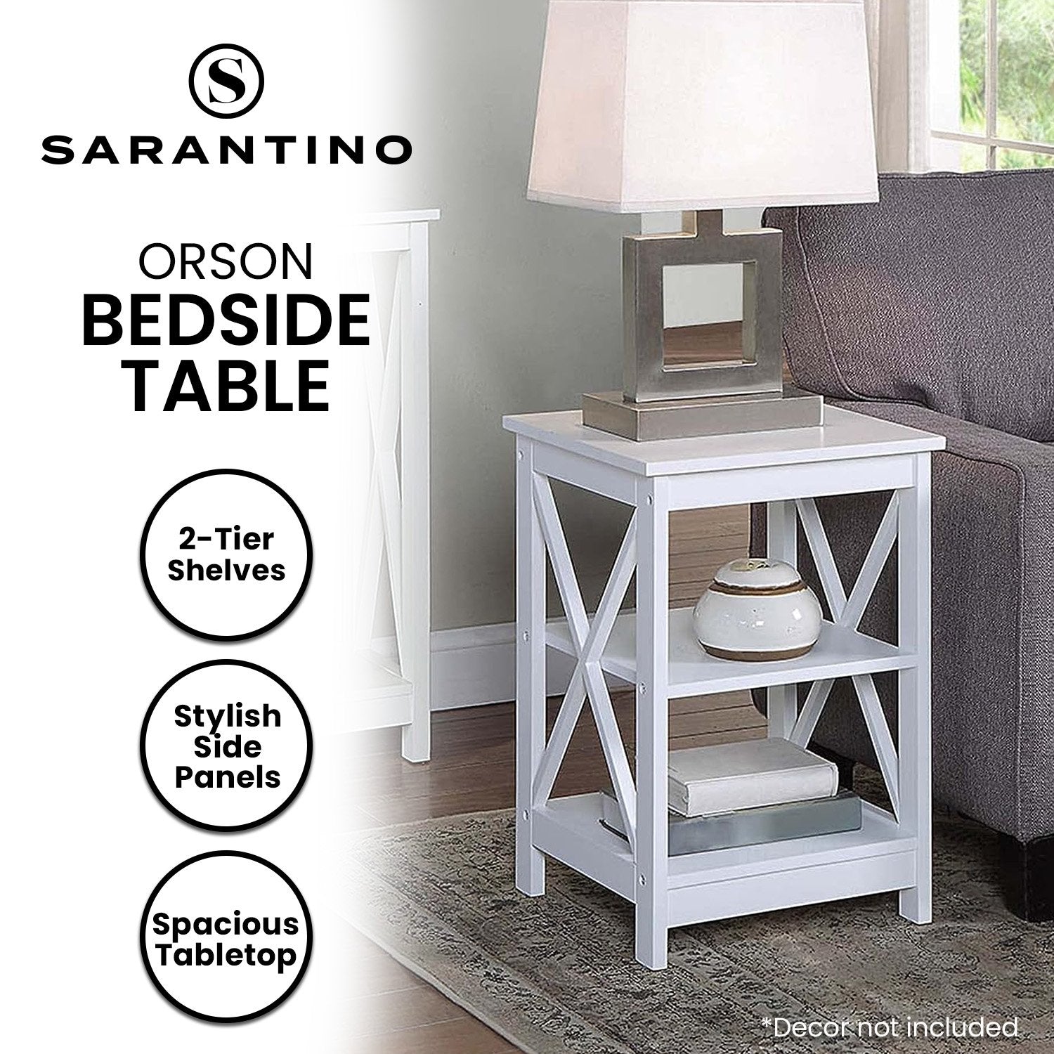 Orson 2-Tier Bedside Table - White