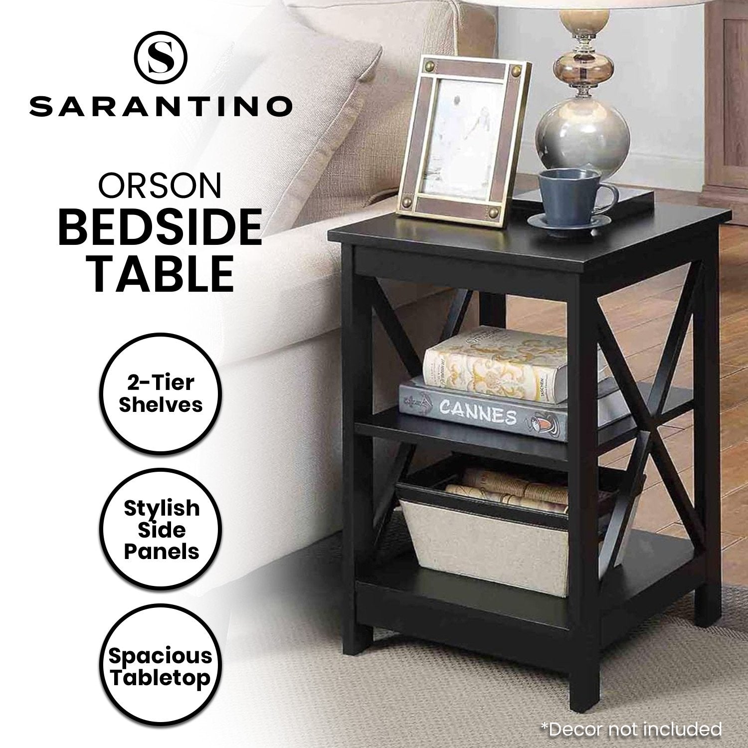 Two Tier Bedside Table Black