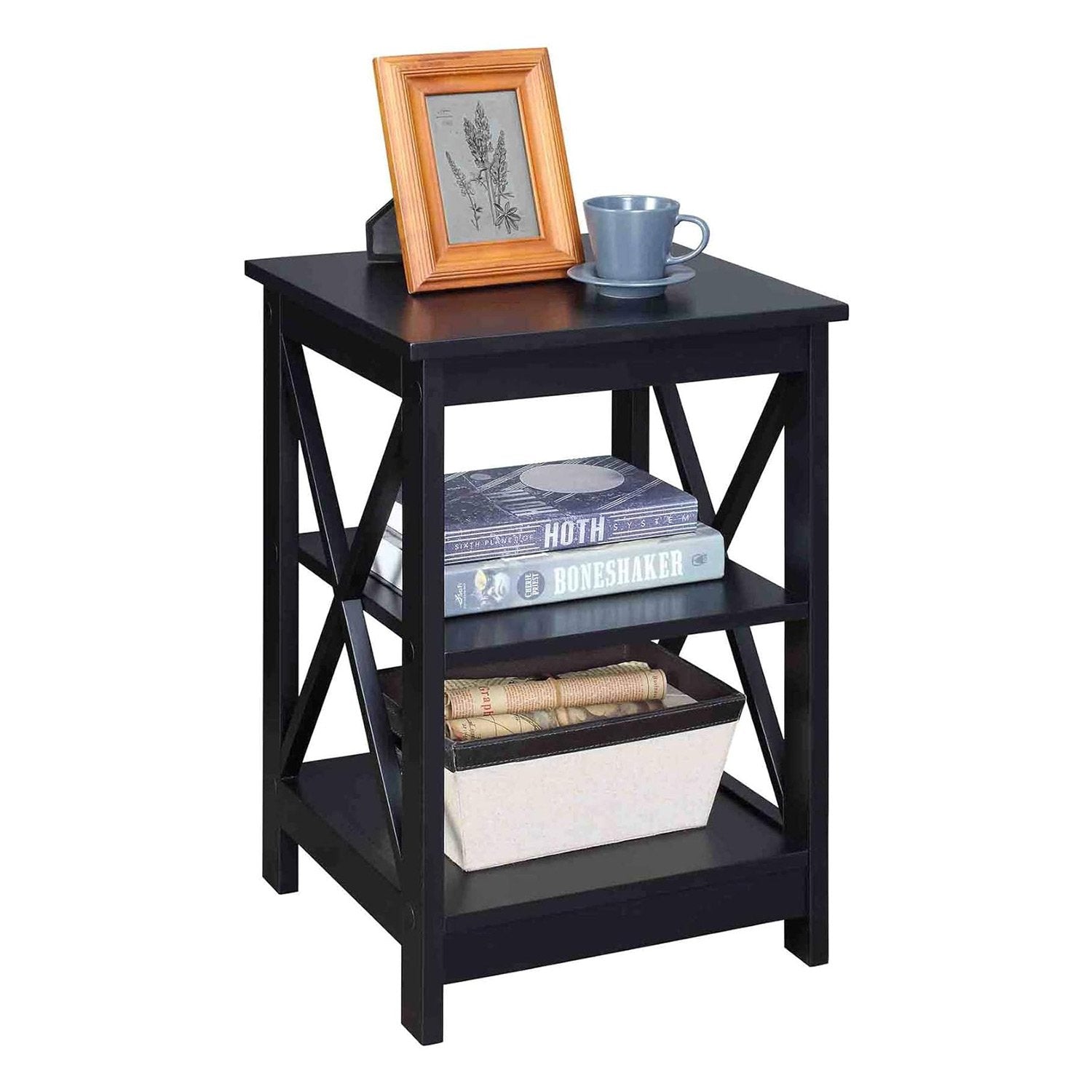 Two Tier Bedside Table Black