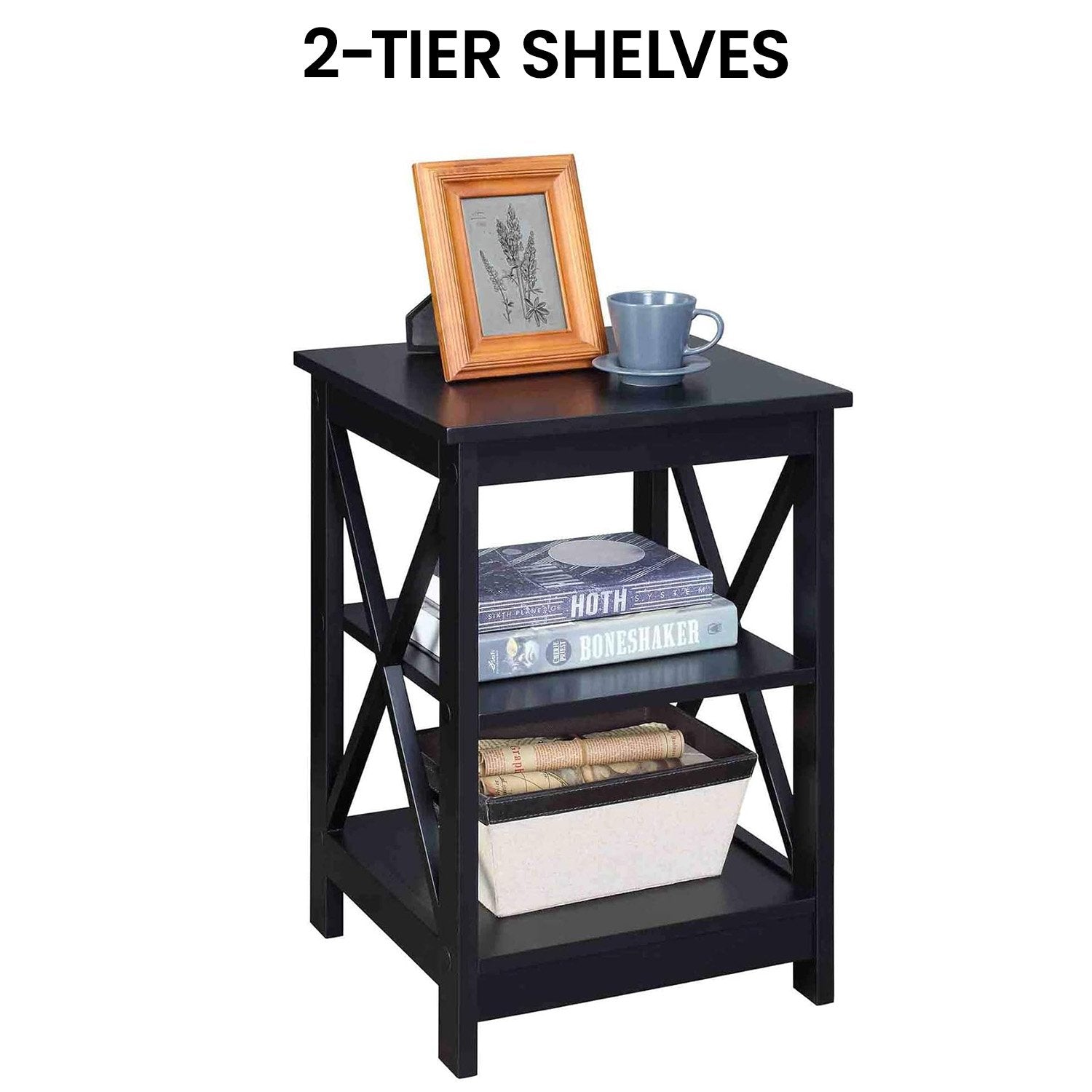 Two Tier Bedside Table Black