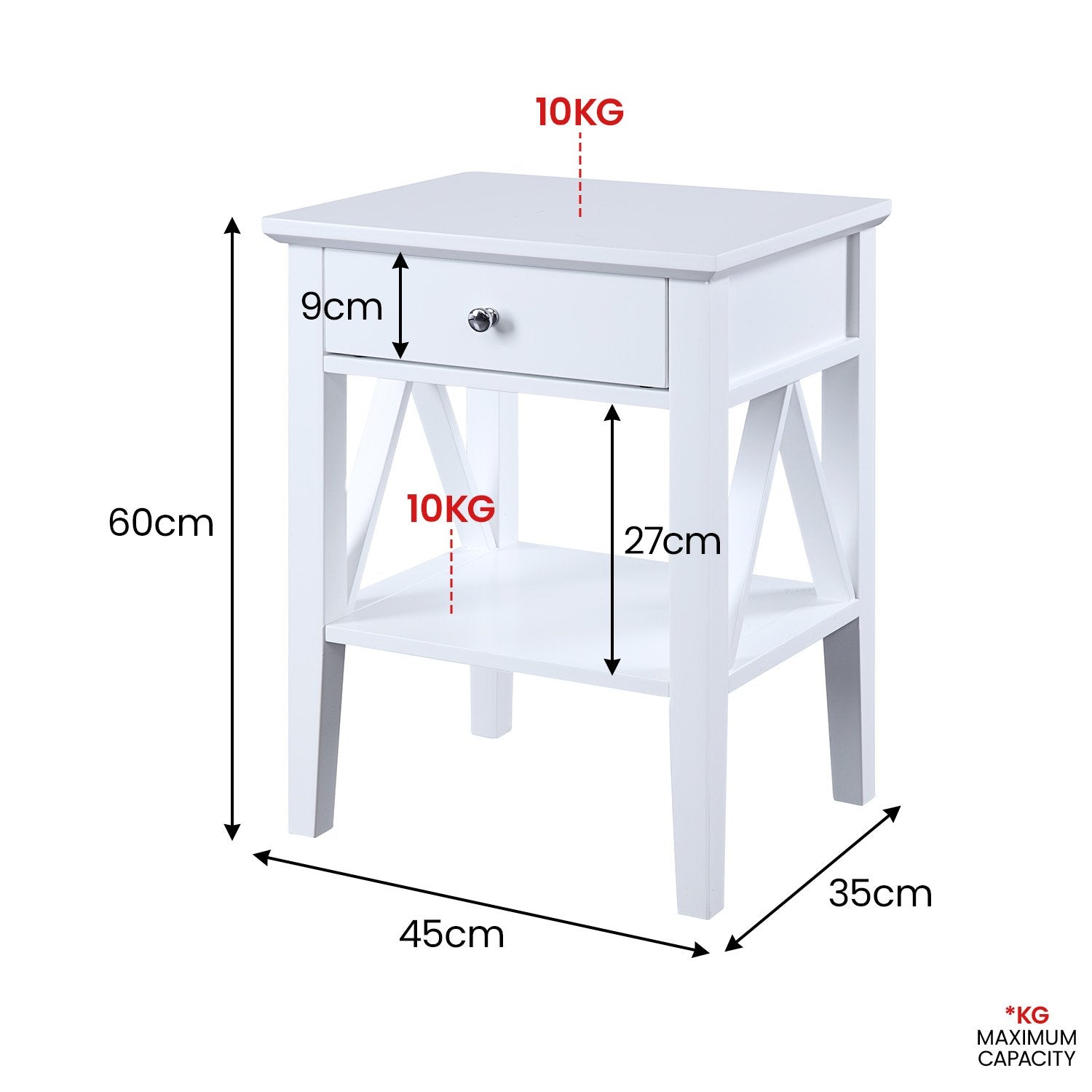 Greta Bedside Table with Drawer - White