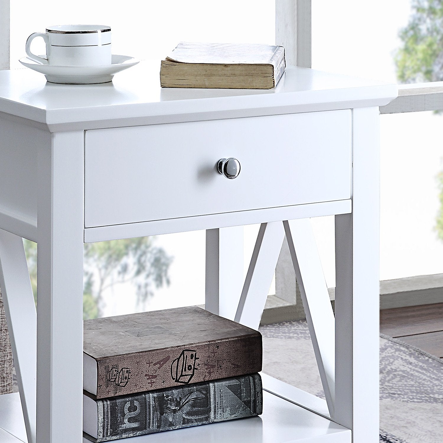 Greta Bedside Table with Drawer - White