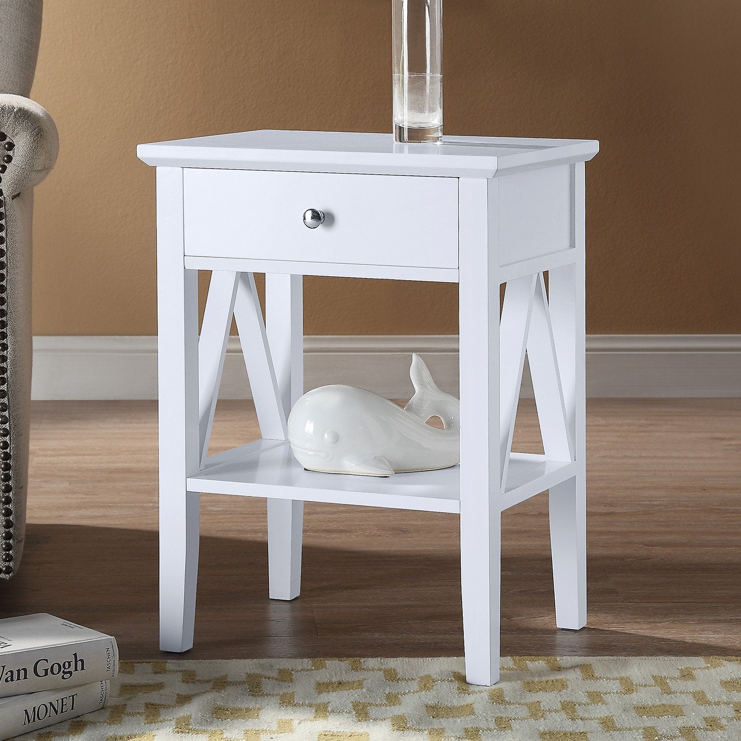 Greta Bedside Table with Drawer - White