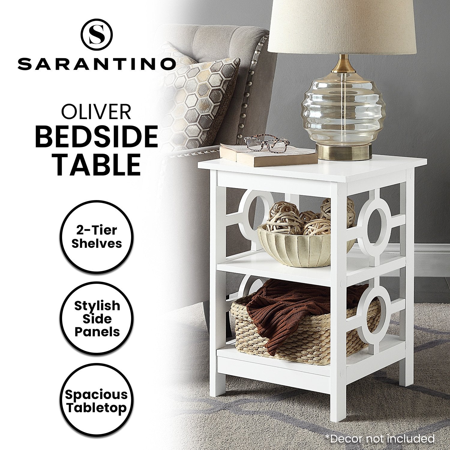 Oliver 2-Tier Bedside Table - White