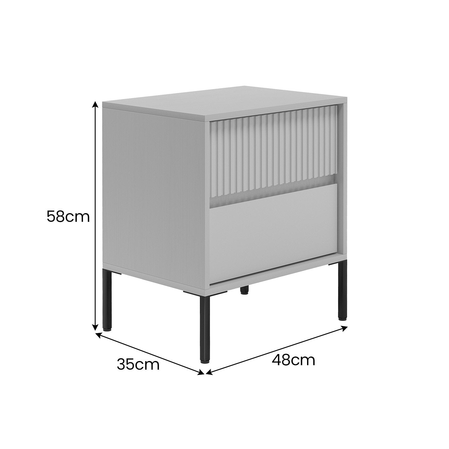 Modern Grey Fluted Drawer Bedside Table with Sleek Storage Design