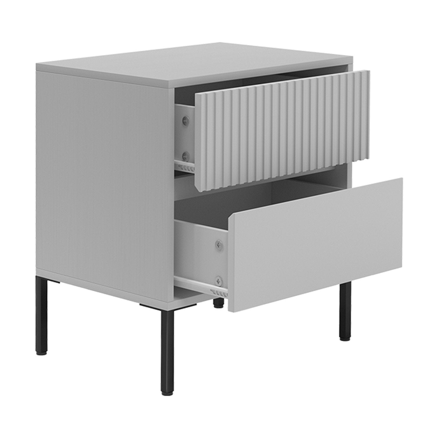 Modern Grey Fluted Drawer Bedside Table with Sleek Storage Design