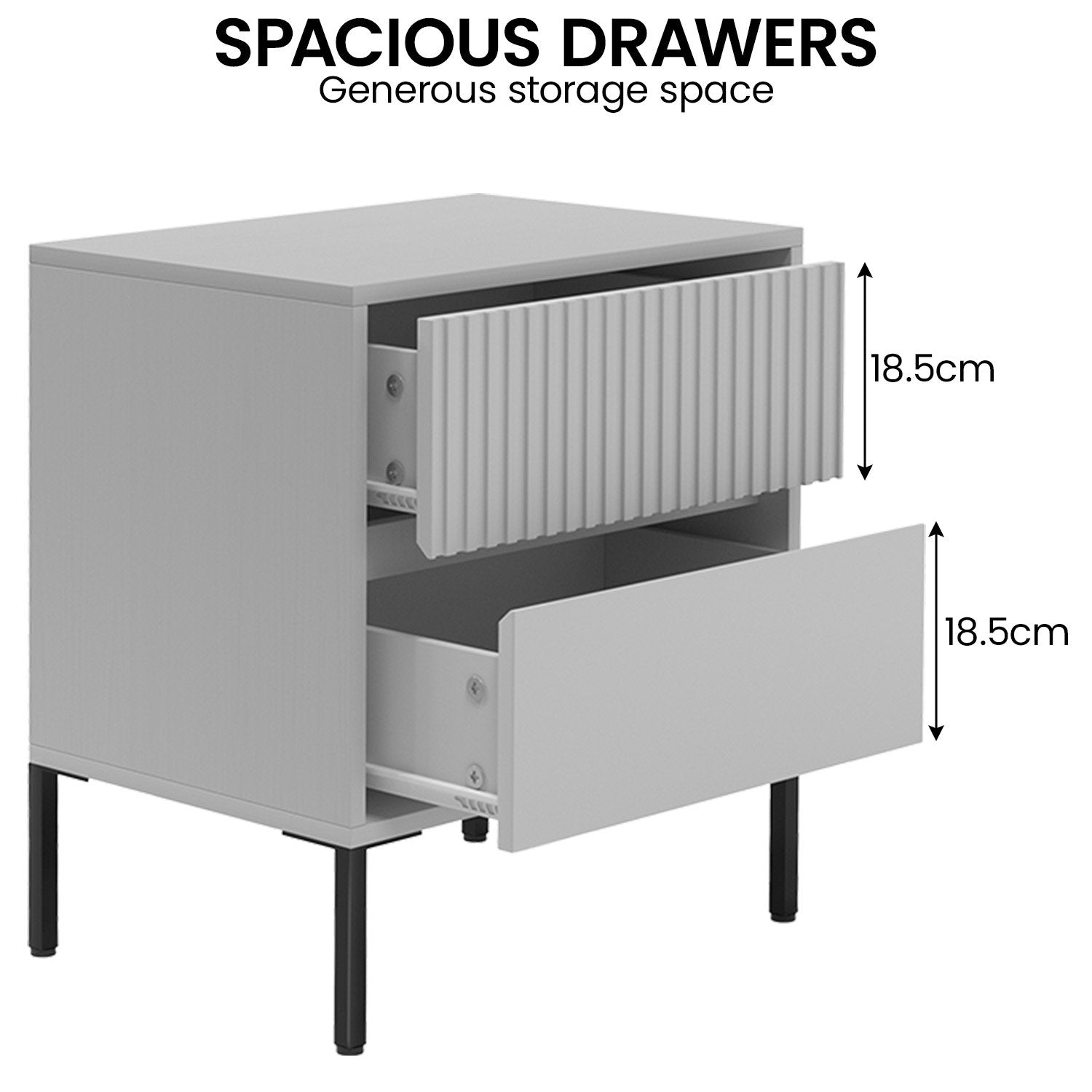 Modern Grey Fluted Drawer Bedside Table with Sleek Storage Design