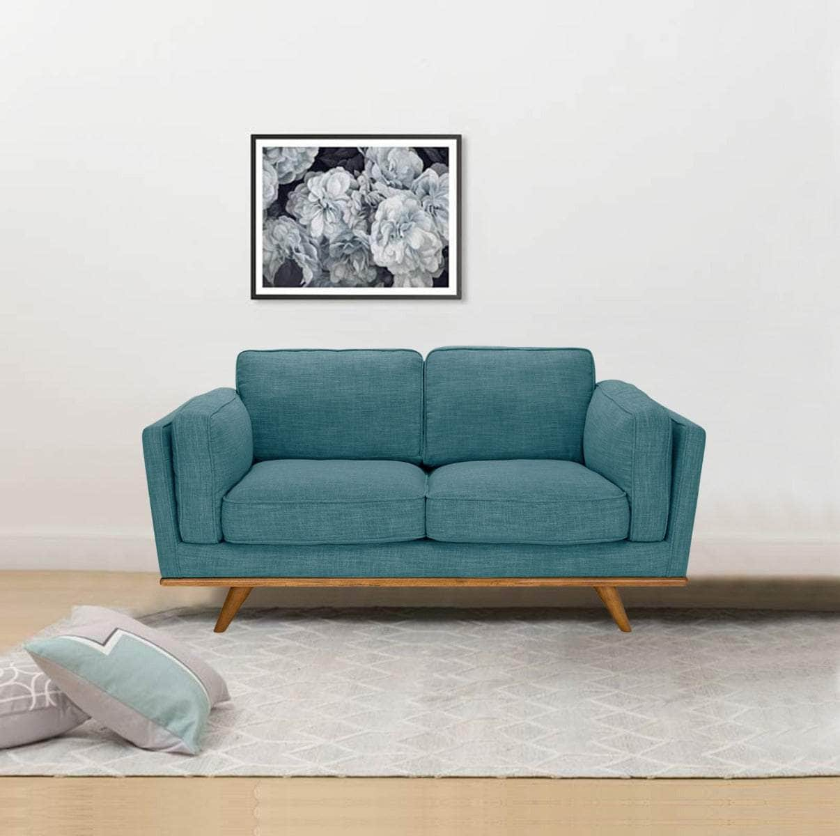 Teal Fabric 2-Seater Sofa With Wooden Frame