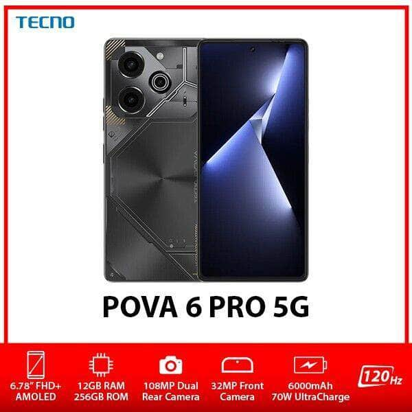 "TECNO Pova 6 Pro 5G: 12GB+256GB, Dual SIM, Unlocked, Black