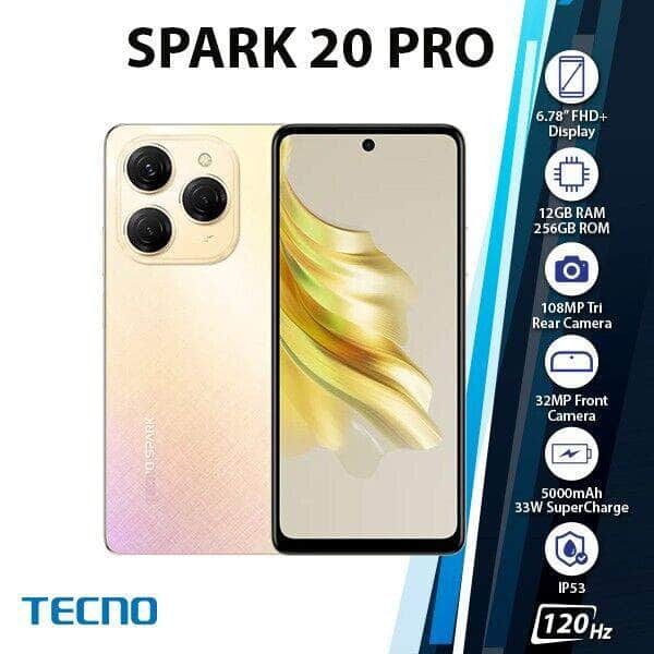 "TECNO Spark 20 Pro Unlocked: 12GB/256GB, Dual SIM, Gold (AU)"