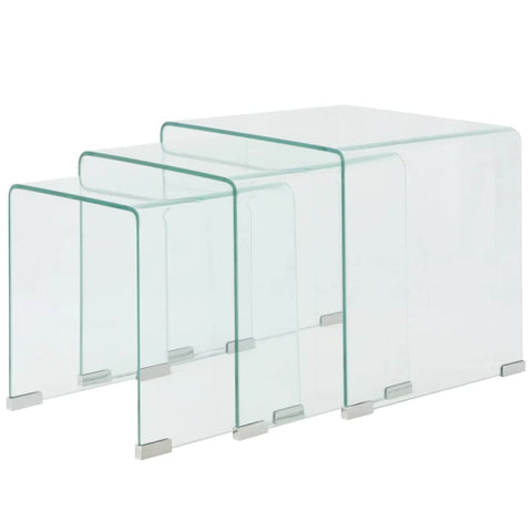 Three Piece Nesting Table Set Tempered Glass