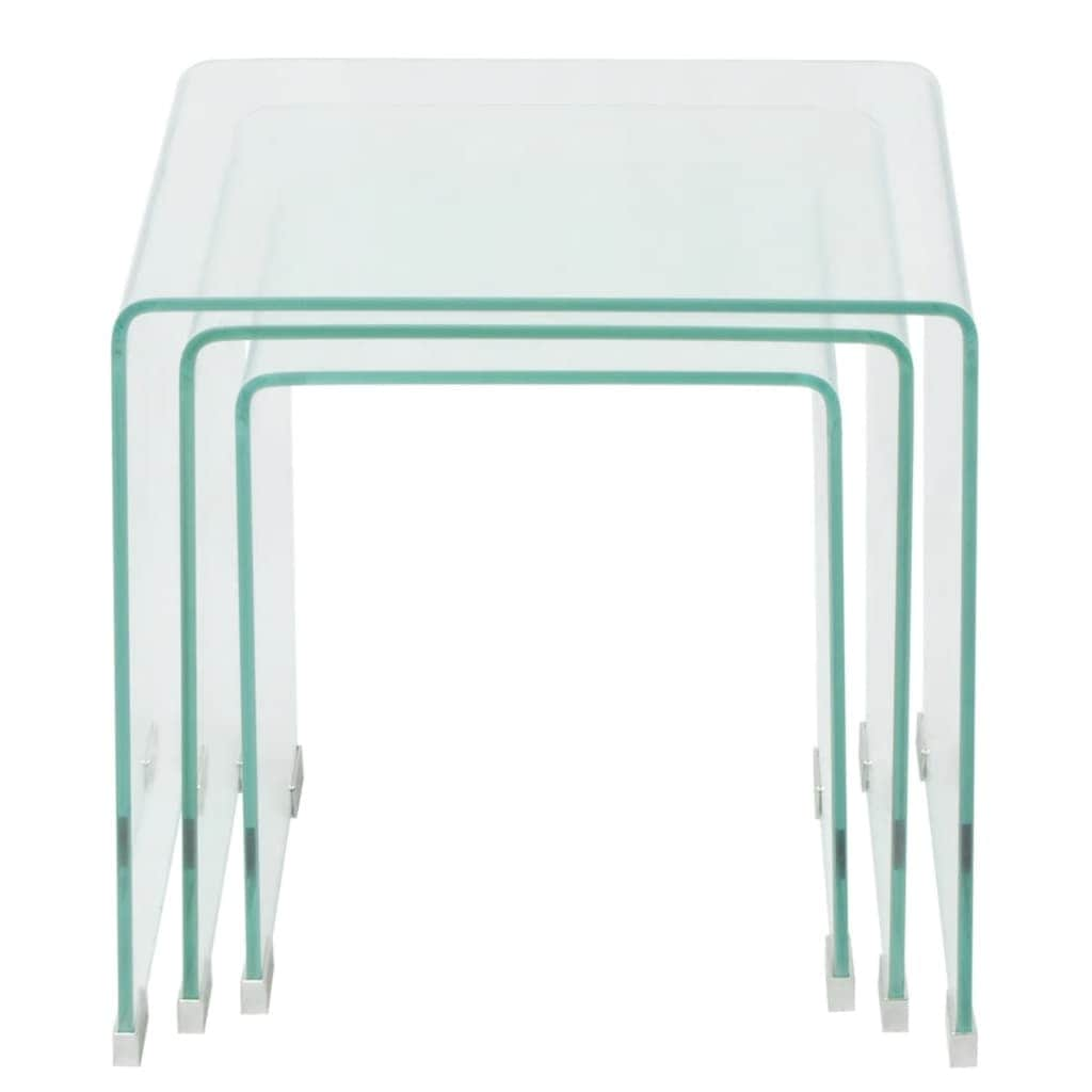 Three Piece Nesting Table Set Tempered Glass