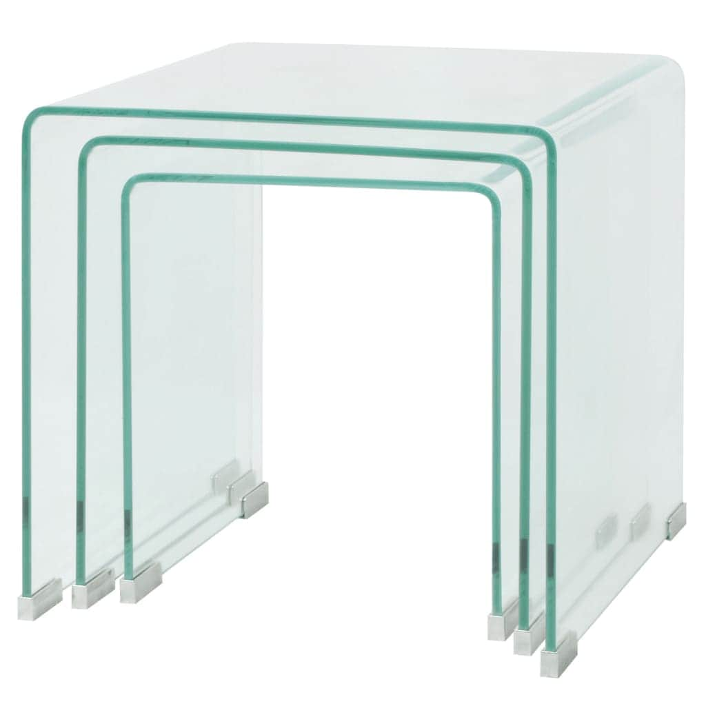 Three Piece Nesting Table Set Tempered Glass