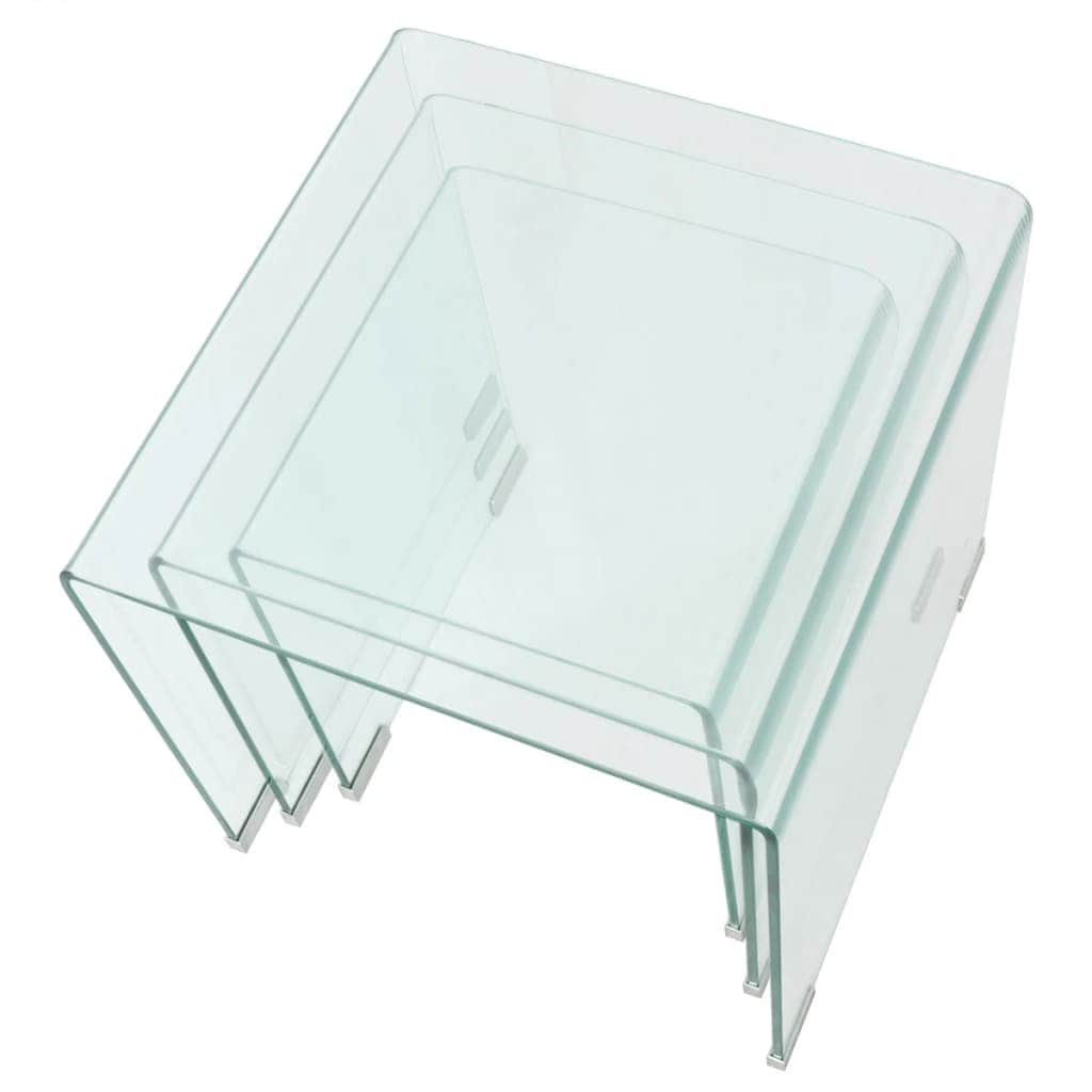 Three Piece Nesting Table Set Tempered Glass