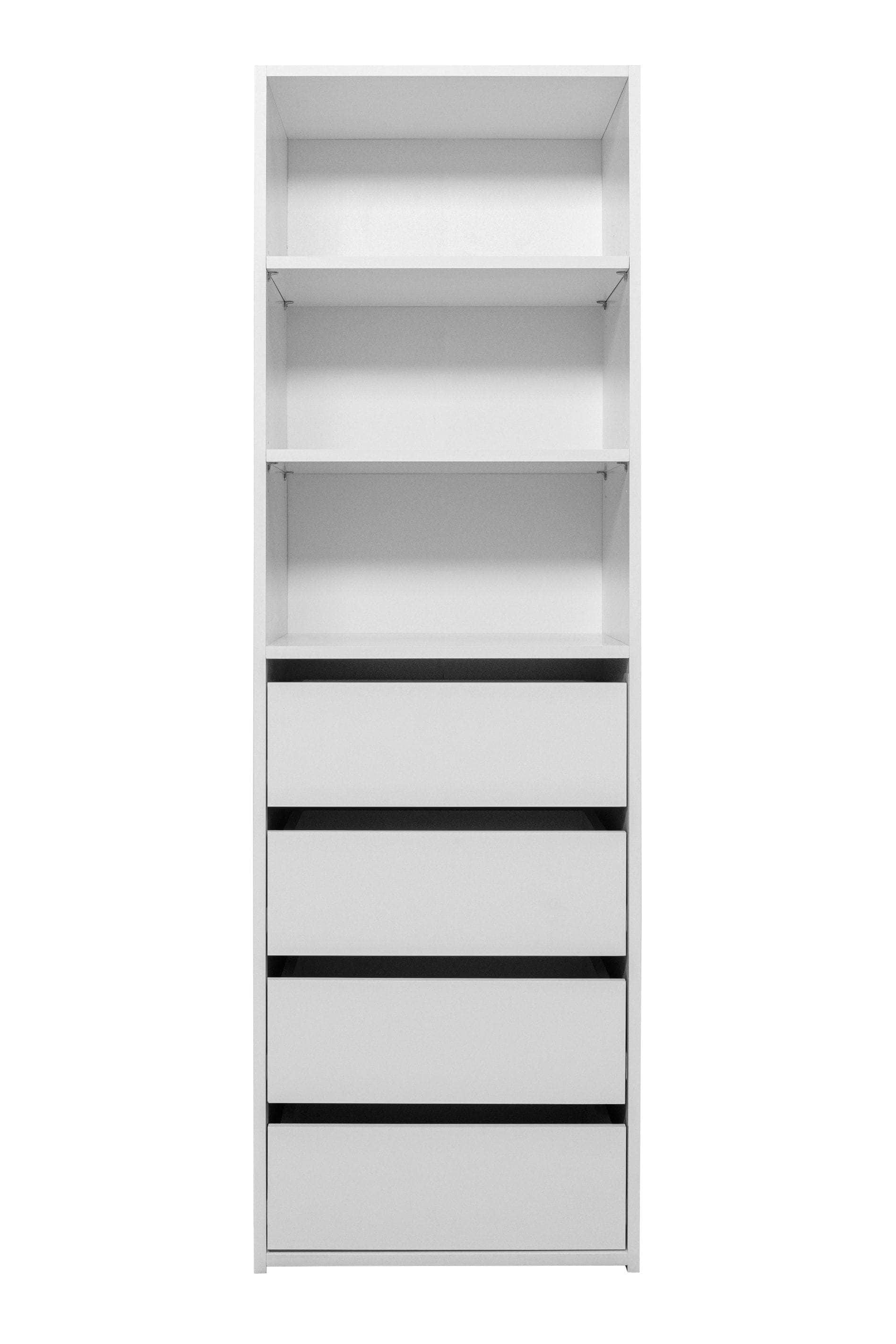 Three Shelf/Four Drawer Built In Wardrobe - Classic/ Nordic Ash/Fluted/Hamptons/Natural Oak