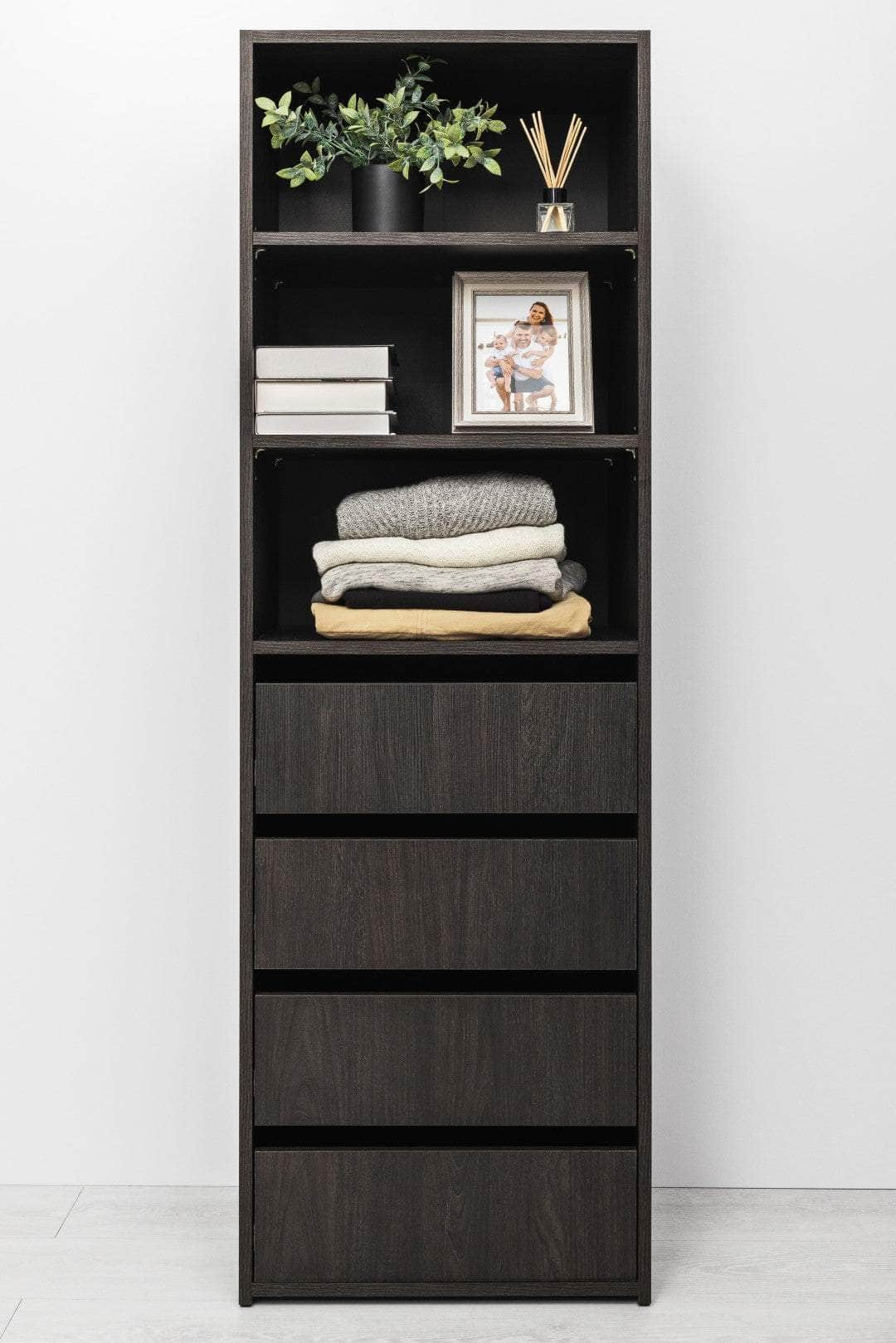 Three Shelf/Four Drawer Built In Wardrobe - Classic/ Nordic Ash/Fluted/Hamptons/Natural Oak