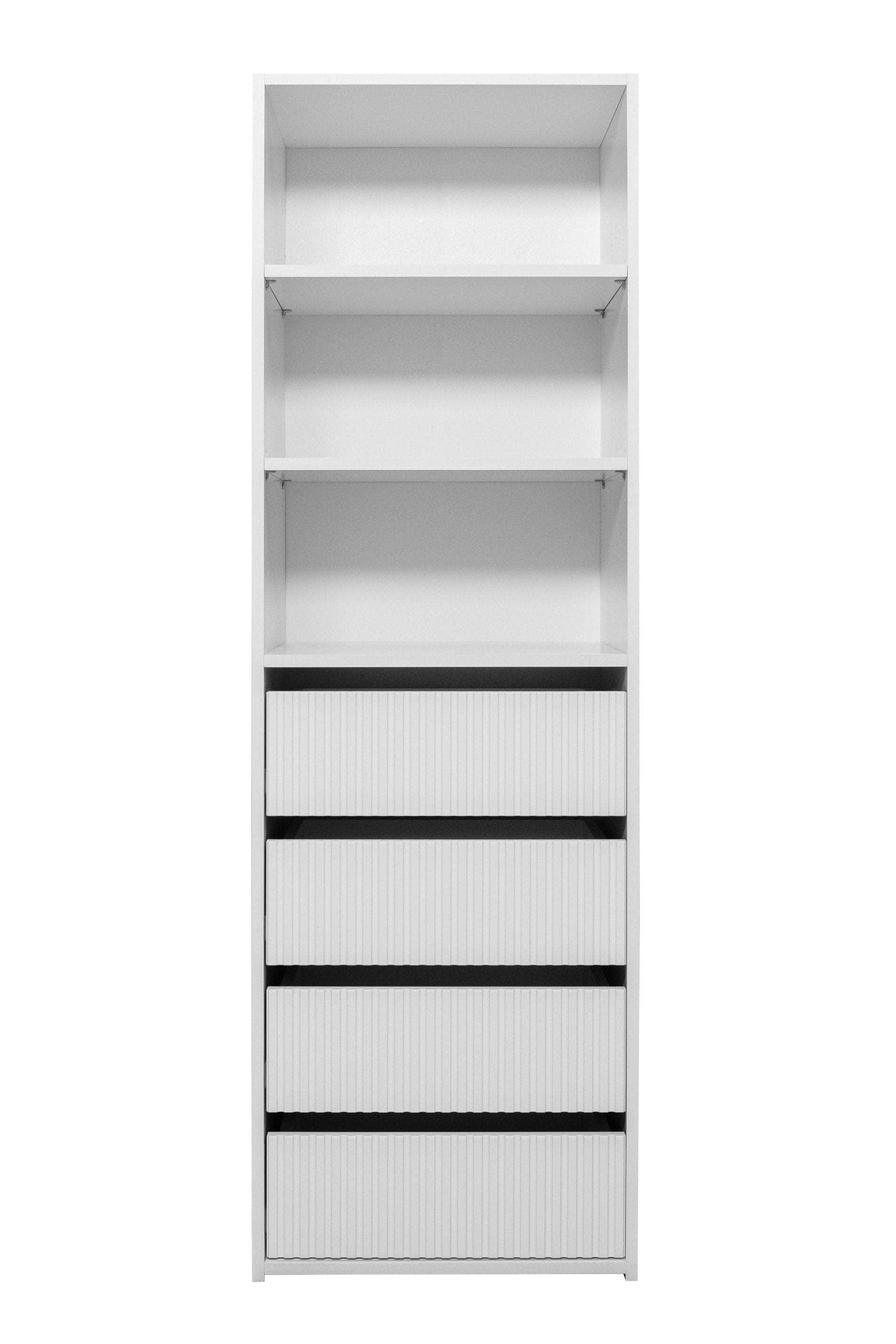 Three Shelf/Four Drawer Built In Wardrobe - Classic/ Nordic Ash/Fluted/Hamptons/Natural Oak