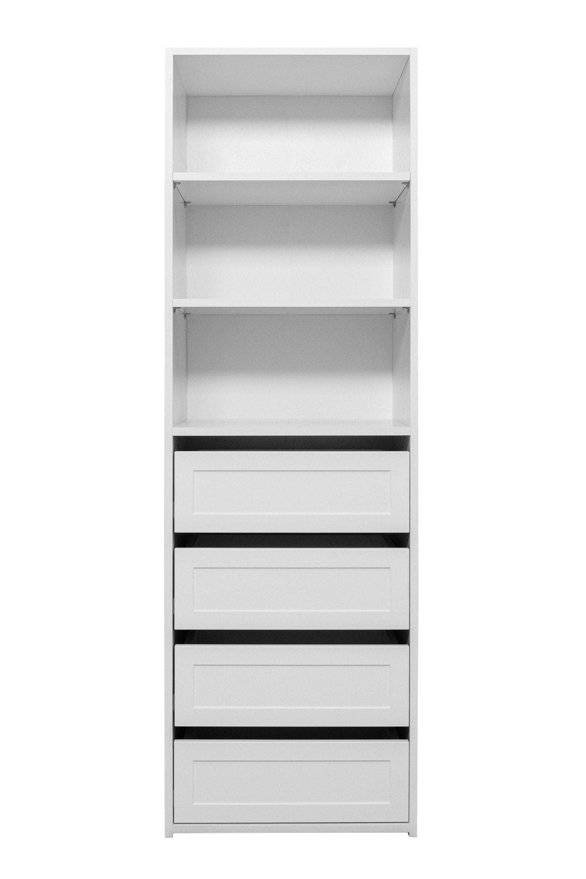 Three Shelf/Four Drawer Built In Wardrobe - Classic/ Nordic Ash/Fluted/Hamptons/Natural Oak