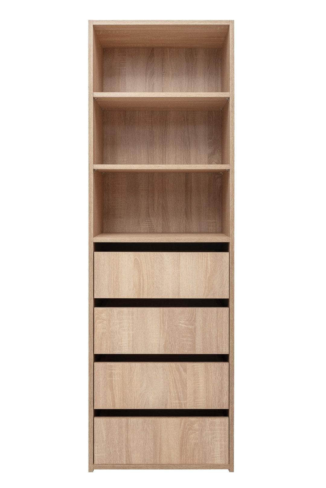 Three Shelf/Four Drawer Built In Wardrobe - Classic/ Nordic Ash/Fluted/Hamptons/Natural Oak