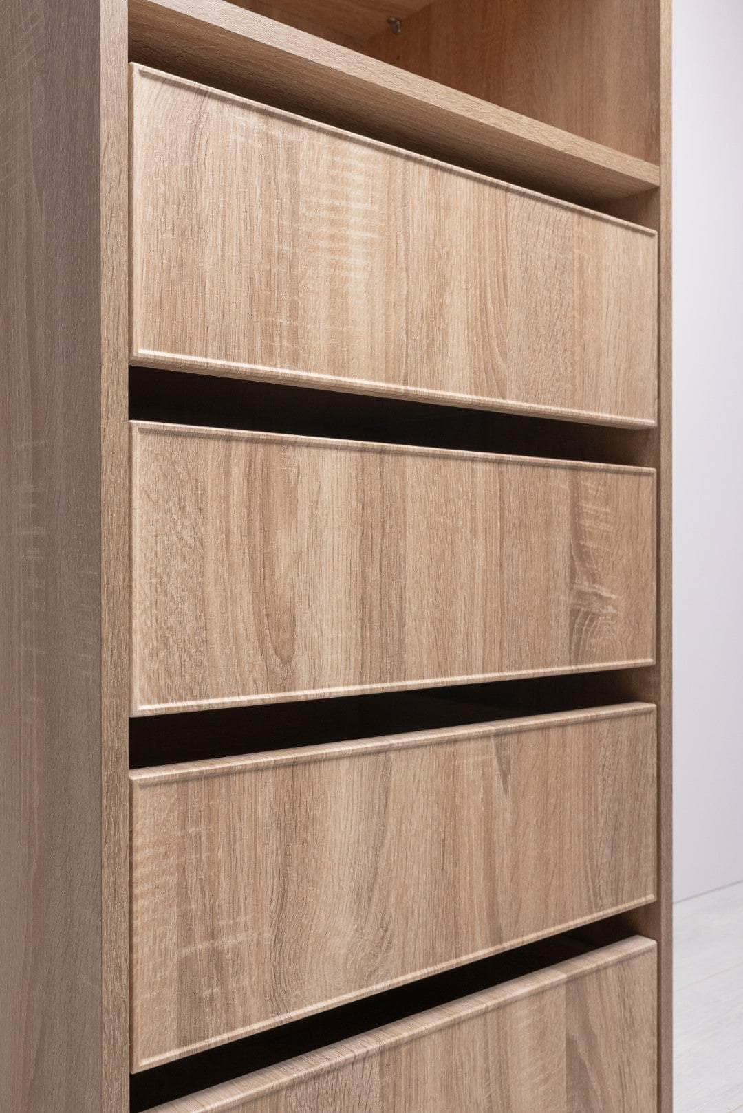 Three Shelf/Four Drawer Built In Wardrobe - Classic/ Nordic Ash/Fluted/Hamptons/Natural Oak