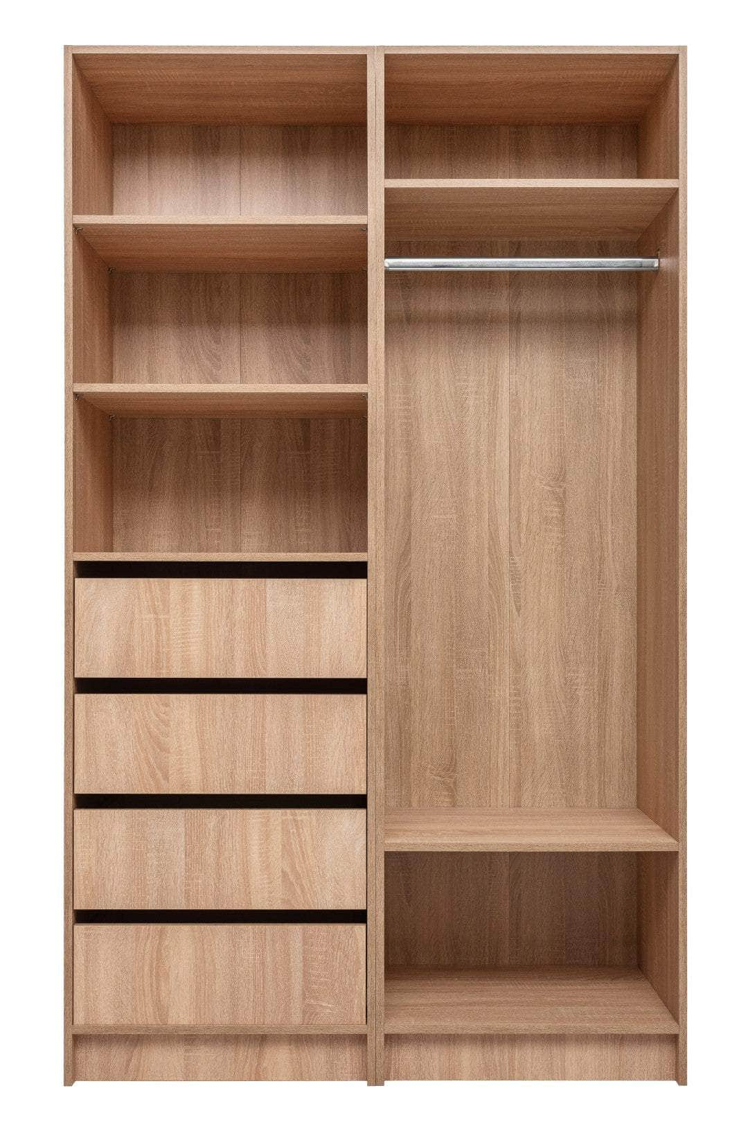 Three Shelf/Four Drawer Walk In Wardrobe - Classic/ Nordic Ash/Fluted/Hamptons/Natural Oak