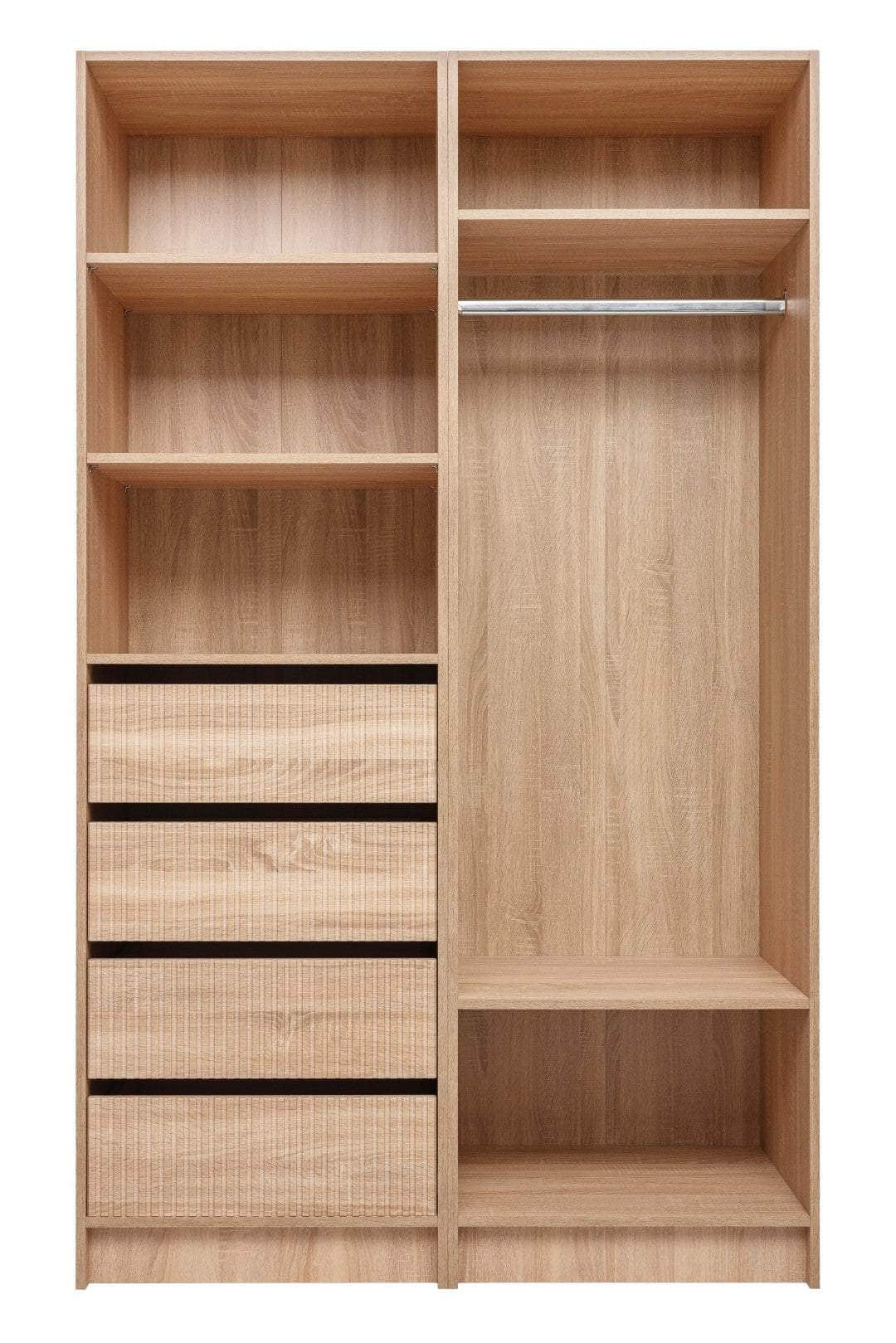 Three Shelf/Four Drawer Walk In Wardrobe - Classic/ Nordic Ash/Fluted/Hamptons/Natural Oak