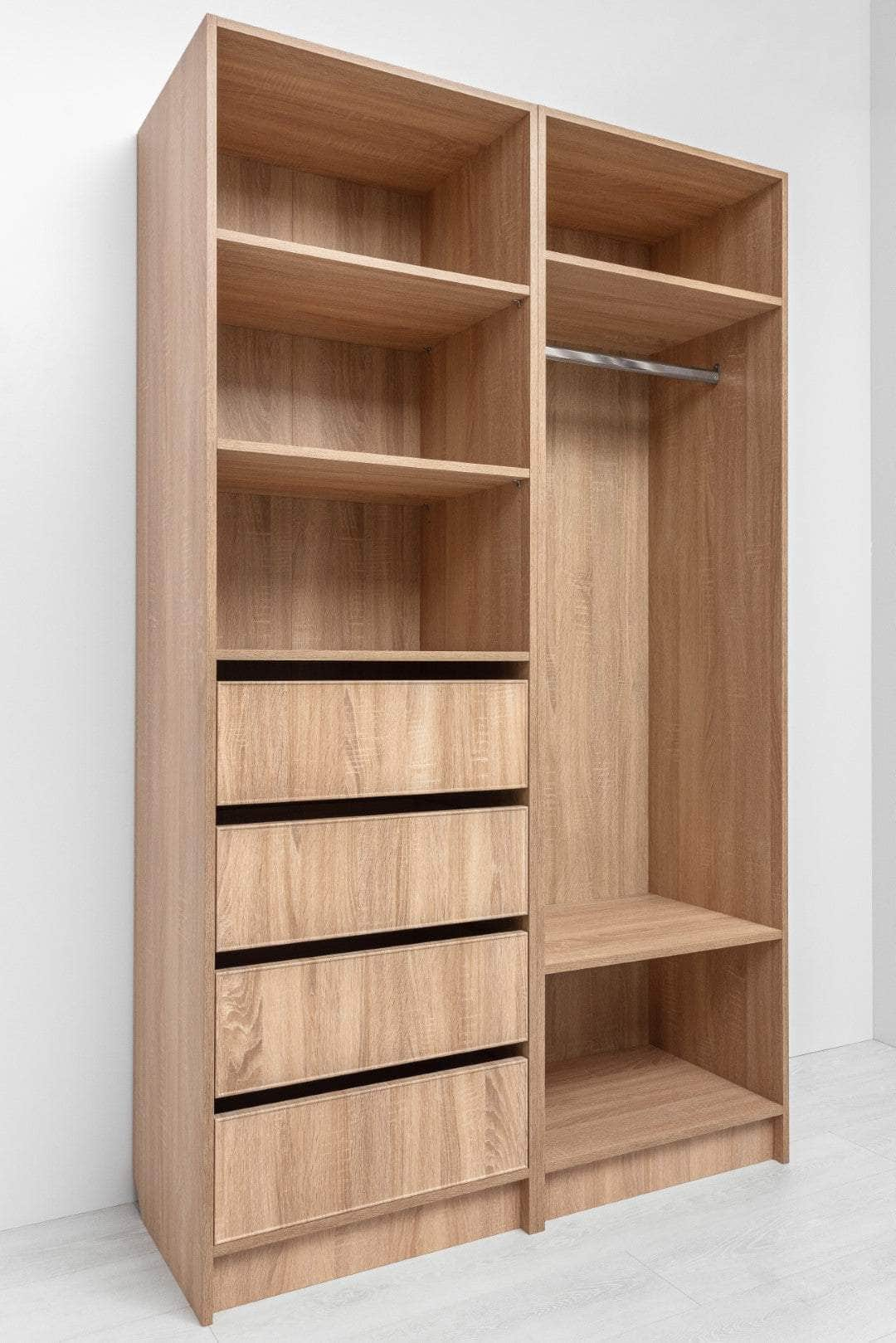 Three Shelf/Four Drawer Walk In Wardrobe - Classic/ Nordic Ash/Fluted/Hamptons/Natural Oak