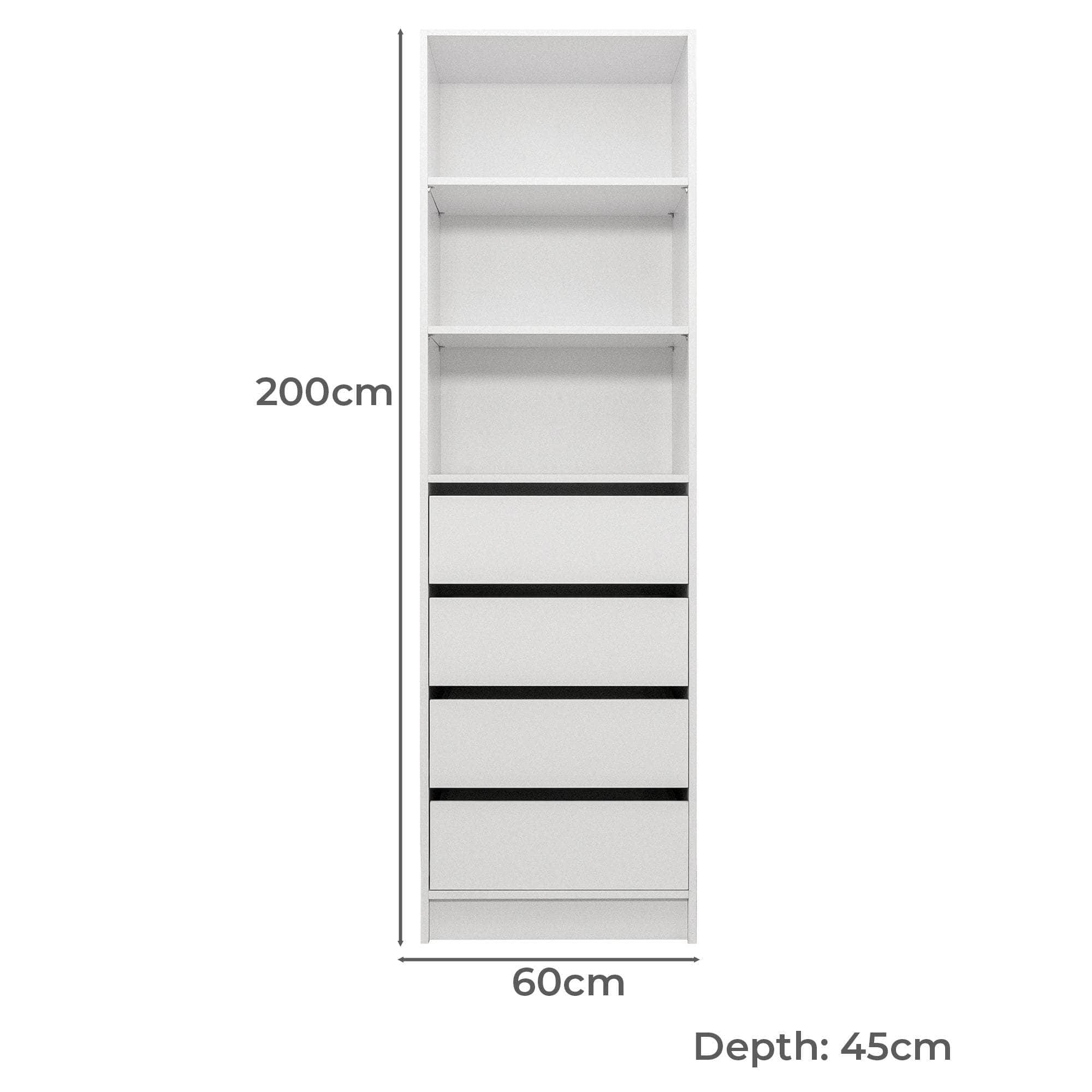 Three Shelf/Four Drawer Walk In Wardrobe - Classic/ Nordic Ash/Fluted/Hamptons/Natural Oak