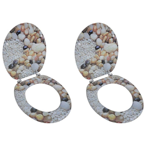 Toilet Seats with Hard Close Lids 2 pcs MDF Pebbles