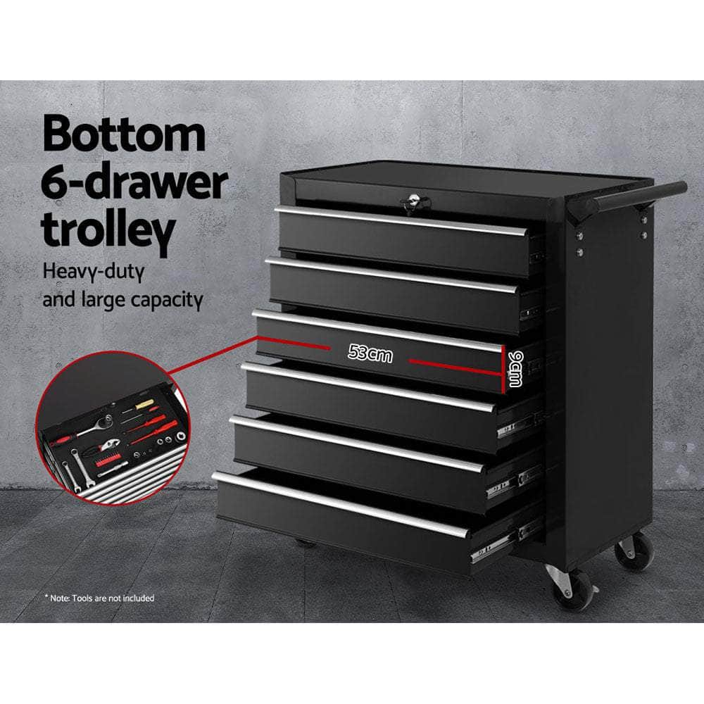 Tool Box Chest Trolley 16 Drawers Cabinet Cart Garage Toolbox Black