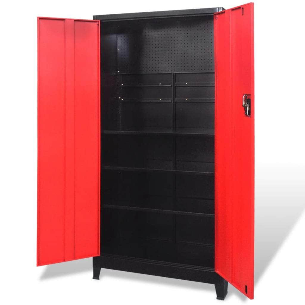 Tool Cabinet with 2 Doors Steel Black and Red