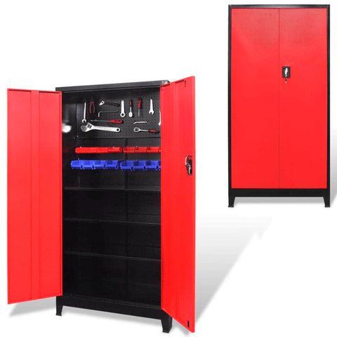 Tool Cabinet with 2 Doors Steel Black and Red