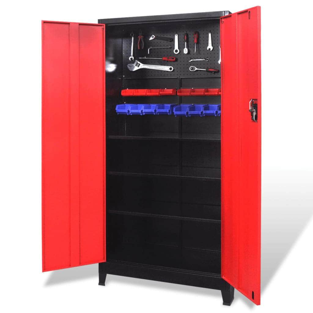 Tool Cabinet with 2 Doors Steel Black and Red