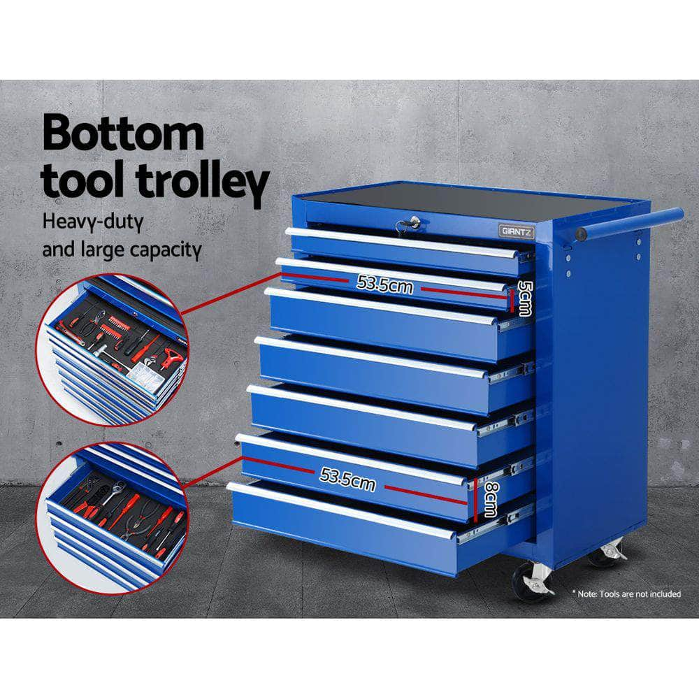 Tool Chest And Trolley Box Cabinet 16 Drawers Cart Garage Storage Blue