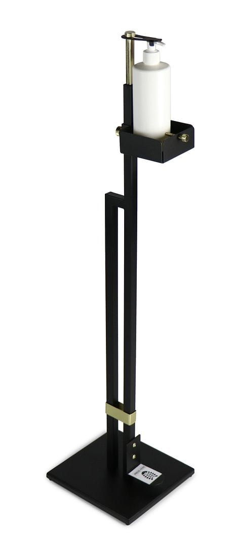 Touch-Free Hand Sanitizer Dispenser Stand - Foot Operated, Gold & Black Finish