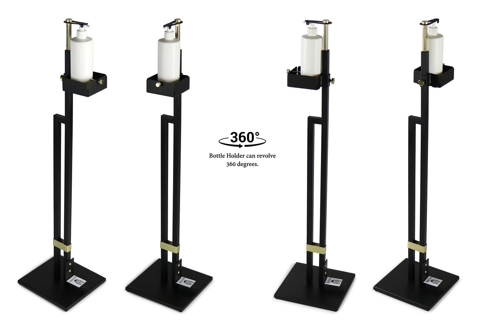 Touch-Free Hand Sanitizer Dispenser Stand - Foot Operated, Gold & Black Finish