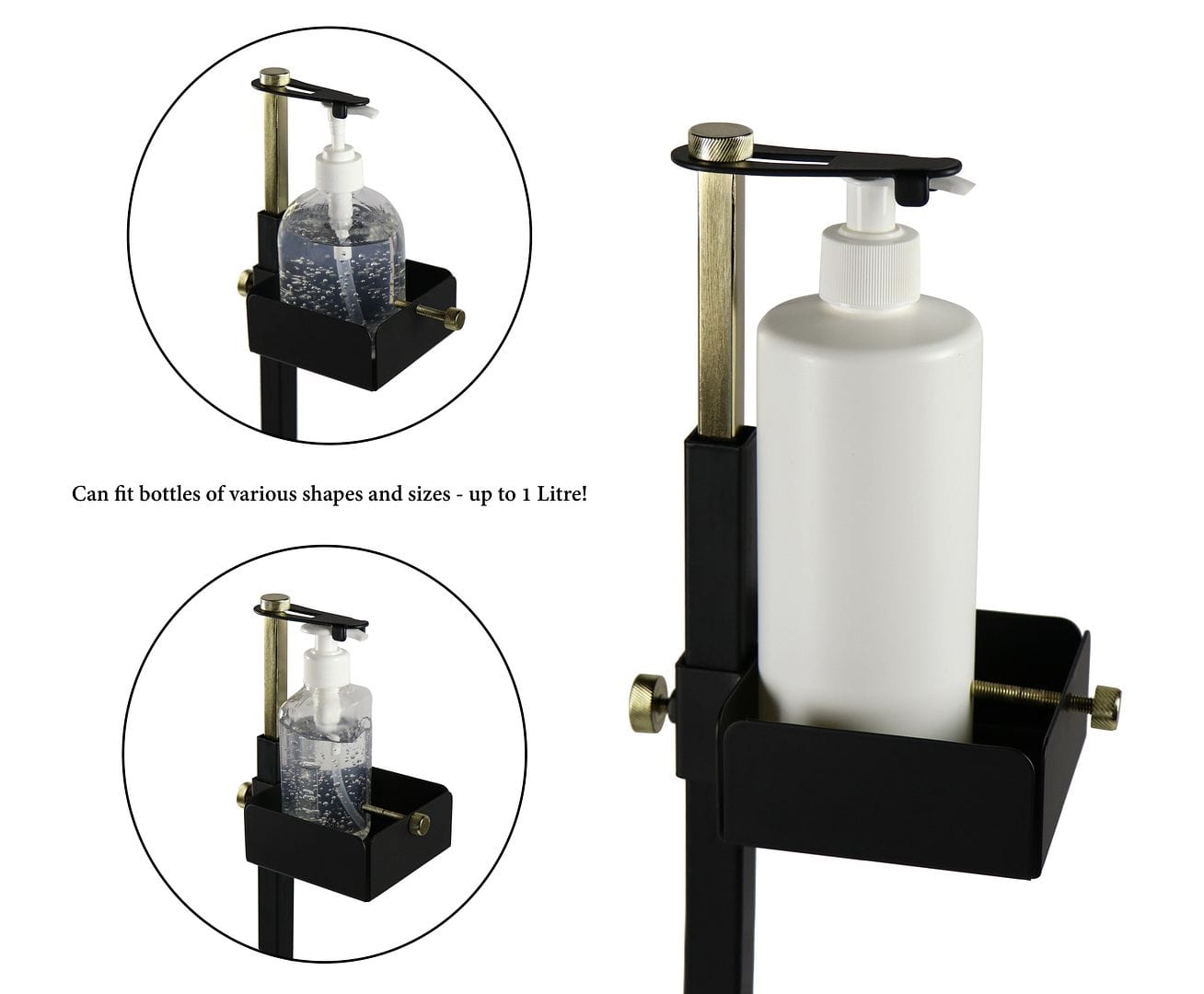 Touch-Free Hand Sanitizer Dispenser Stand - Foot Operated, Gold & Black Finish