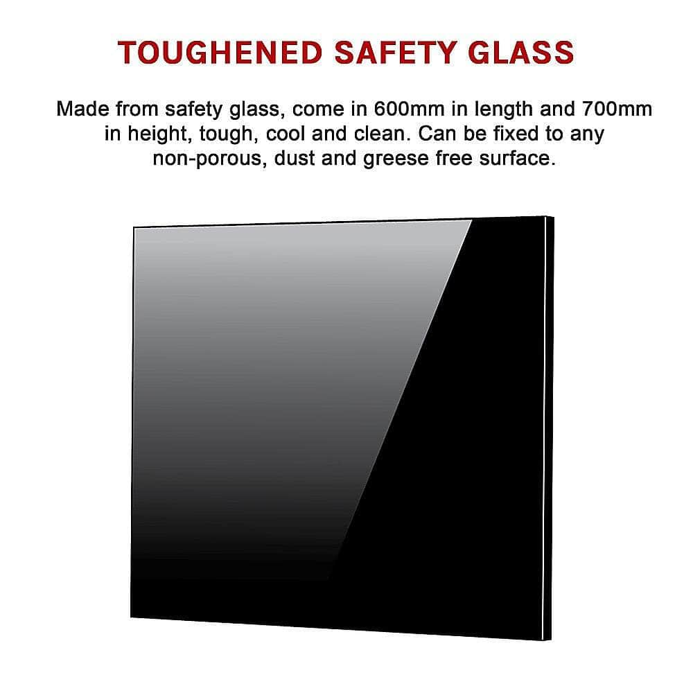 Toughened 60Cm X 70Cm Black Glass Kitchen Splashback