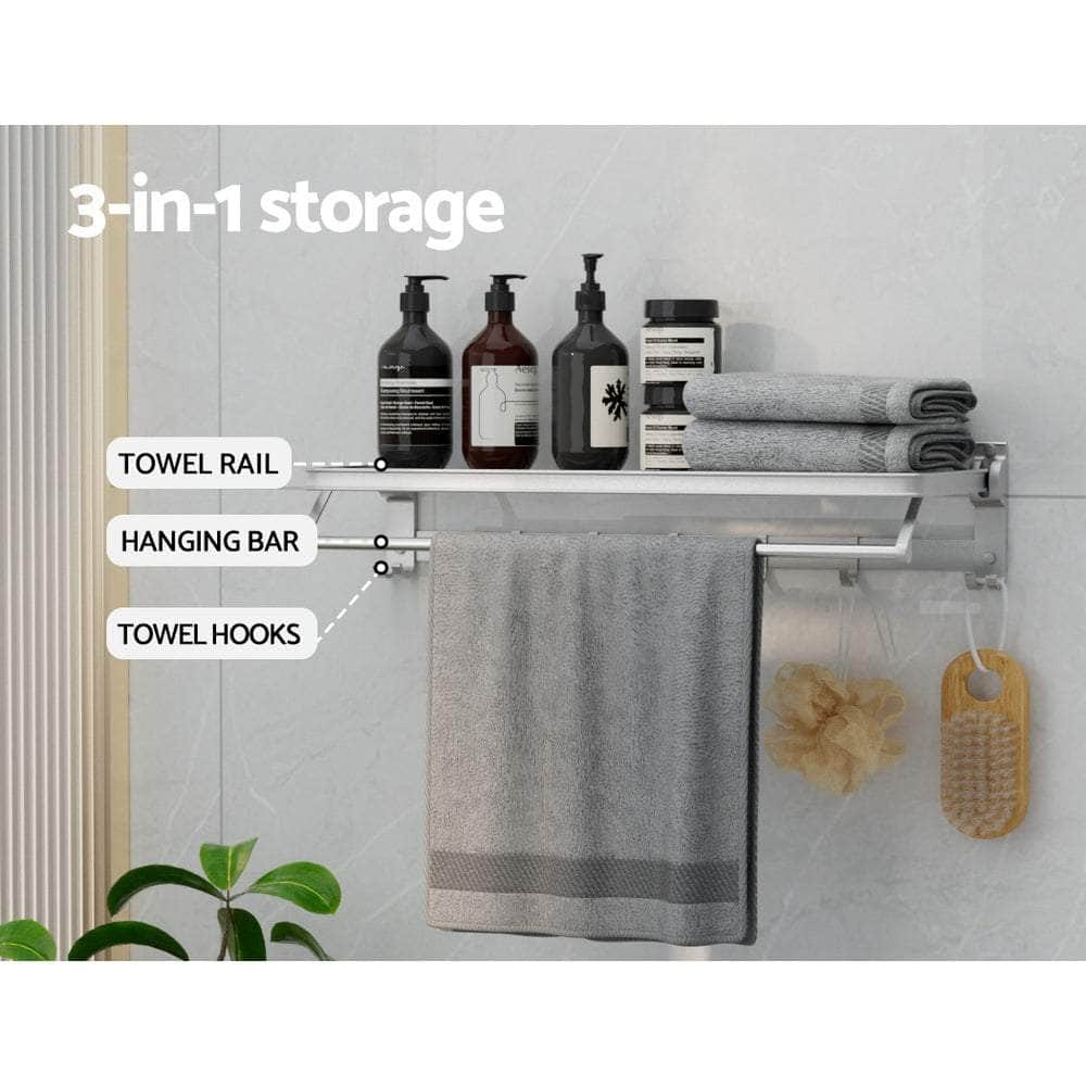 Towel Rail Rack Holder 4 Bars Wall Mounted Aluminium Foldable